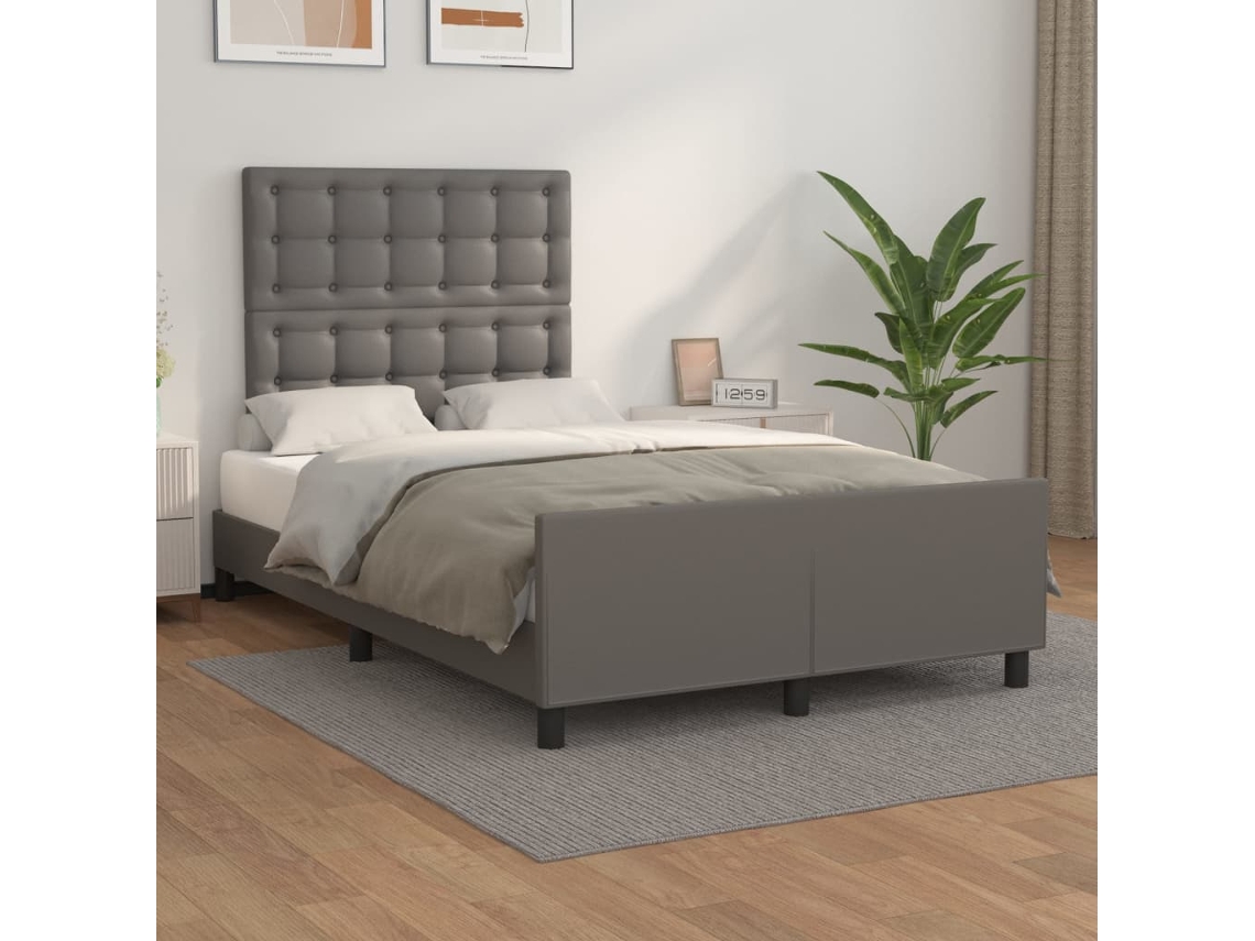 Estructura De Cama Sin Colchón Cuero Sintético Gris 120x190 Cm
