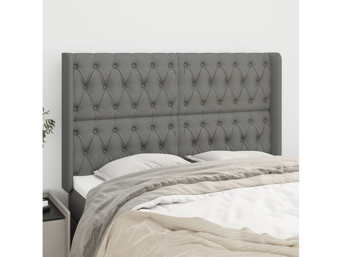 Cabecero Con Orejas De Tela Gris Oscuro 163x16x118/128 Cm
