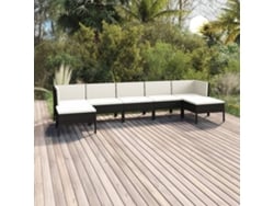 Conjunto de jardín de 7 piezas con cojines, mimbre sintético negro, DKD Home Decor