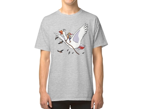 Camiseta ROCKINSTONE Nils Holgersson On Goose With Background Algodón para Hombre (S - Blanco)