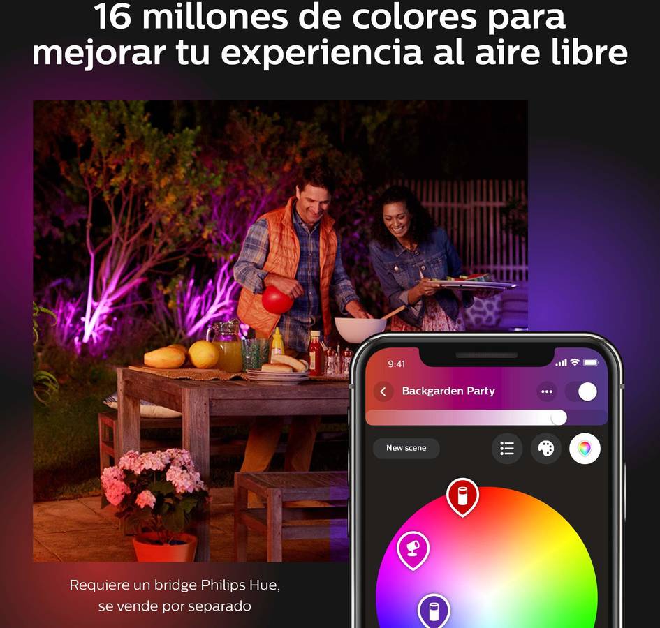 Foco Philips Hue discover inteligente led para exterior luz blanca y de colores white and ambiance proyector black metal outdoor projector 9150057314011743530p7 – compatible con alexa google home negro rgb ip44 20.6