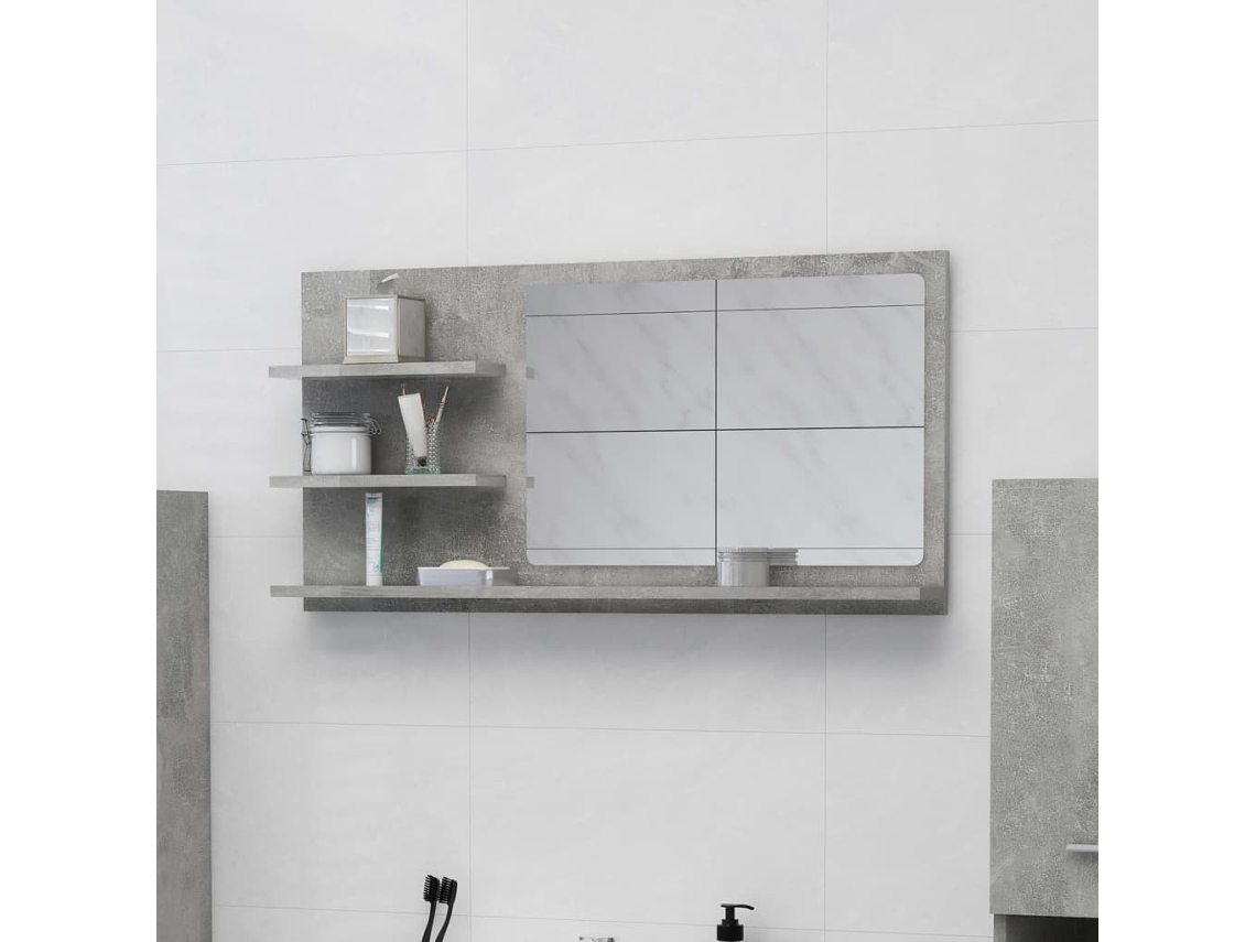 Espejo De Baño Madera Contrachapada Gris Hormigón 90x10,5x45 Cm