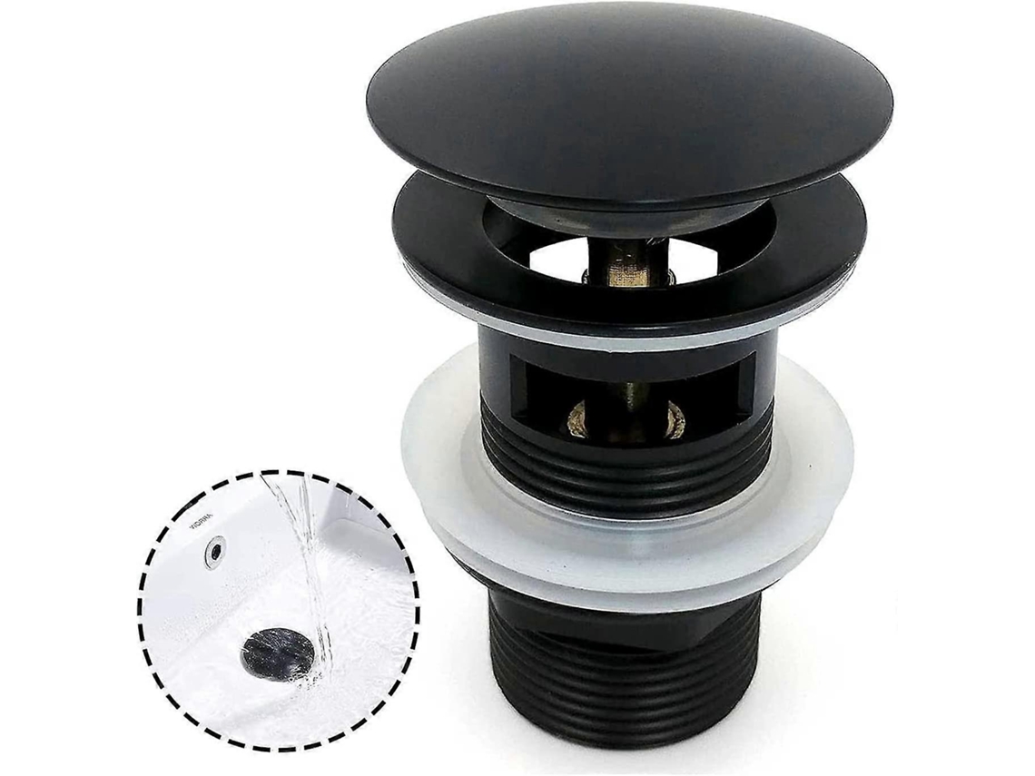 Desagüe De Lavabo Negro, Tapón De Acero Cromado Automático Con Resorte De Cobre, Anticorrosivo Y Fácil Instalación