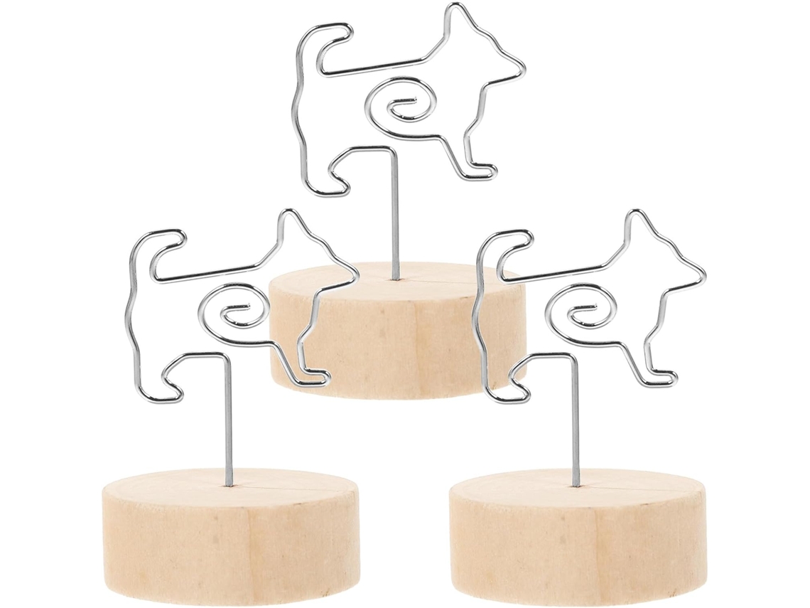 Tarjeteros Aleación Aluminio Beige Madera Forma Animales Juego 3 Clips Ligeros Reutilizables Decoración