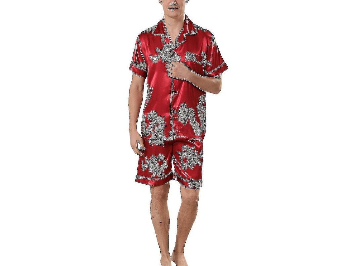 Conjunto De Pijama De Seda Para Hombre Con Mangas Cortas Y Braguita, Ropa De Dormir Clásica Y Para Estar En Casa.