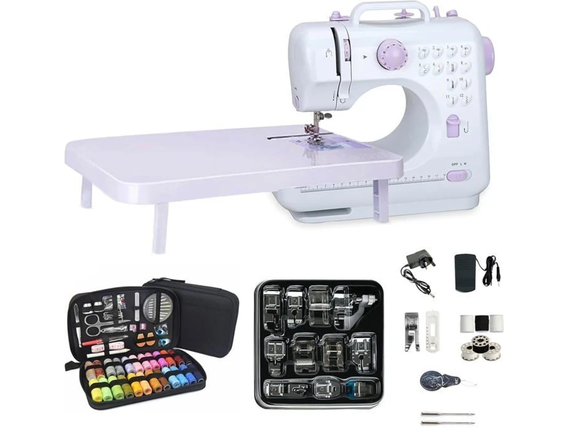 Máquina de Coser Electrónica Semiautomática 505A con 12 Puntos Diferentes y Pedal Portátil Máquina de Coser + Kit de Costura DEWIN