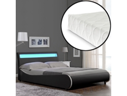 Cama de matrimonio CORIUM (221 x 149 x 83 cm - Piel sintética - Negro)