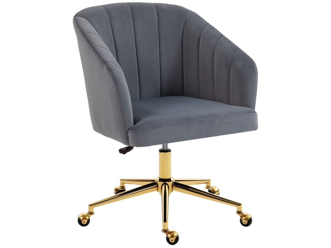 Silla De Oficina De Terciopelo Gris Con Ruedas
