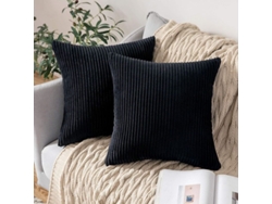Rebe-2 Fundas De Almohada Cuadrada De Alfombra De Pana Rayada Negra Suave 45x45cm Para Sofá Dormitorio Decoración 2 Piezas Negras