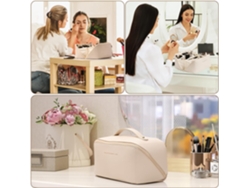 Neceser de maquillaje portátil para mujer en piel sintética, color blanco roto Tommy01