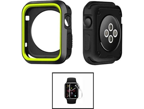 Carcasa Military + Protector de Hydrogel PHONECARE Apple iWatch Series SE - 40mm Negro y Verde Fluorescente