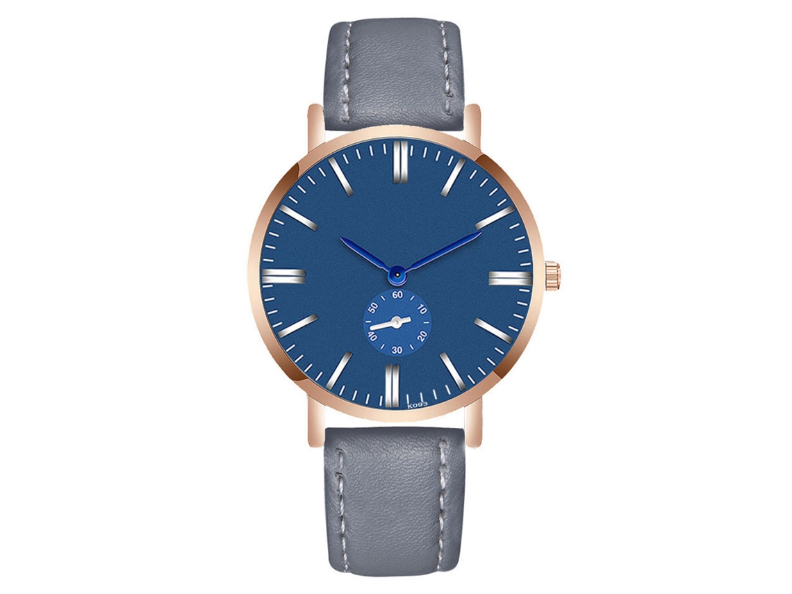 Reloj De Pulsera Zhoulianfa Para Hombre Con Esfera Azul, Correa De Pu Gris Y Movimiento De Cuarzo.