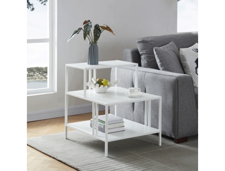 Mesa auxiliar Kumlinge en forma de ecalera diseño atemporal acero 60 x 60 x 50 cm Blanco [EN.CASA]