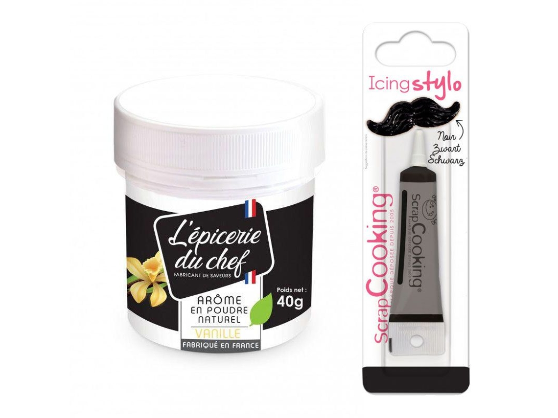 Aroma alimentario natural en polvo 40 g Vainilla + tubo de glaseado negro