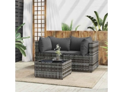 Set De Muebles De Jardín 3 Uds | Muebles Exteriores Y Cojines Ratán Sintético Gris