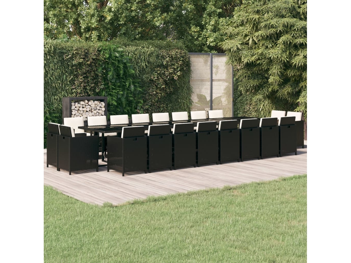 Conjunto 21 Piezas Jantar P/ Jardim C/ Almofadões Vime Pe Preto Dkd Home Decor