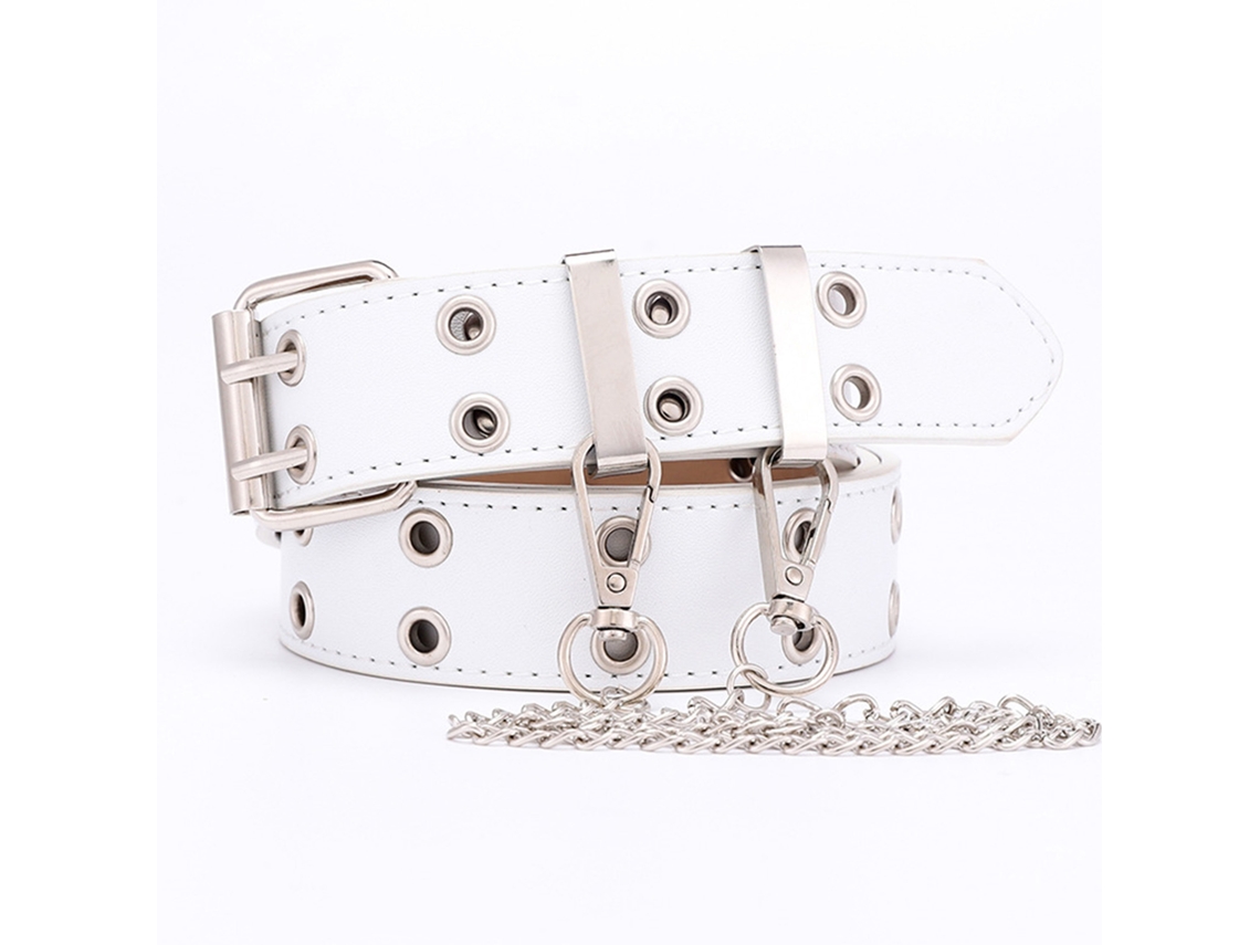 Cinturón De Piel Sintética Con Doble Tejido Y Cadena Resistente, Decoración Elegante, Talla Única, Blanco.