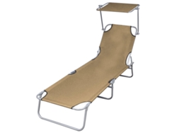 Tumbona plegable Mueble para patio Asiento de jardín con parasol de acero gris topo