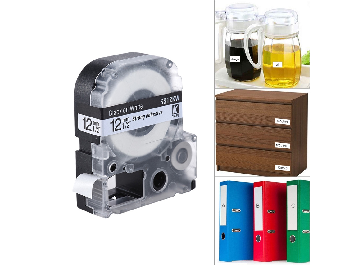 Cinta De Etiquetas En Blanco Y Negro De 12 Mm X 8 M, Compatible Con Las Impresoras Kingjim Epson Lw400/lw600/sr230c/sr230ch/sr530c/sr550c.