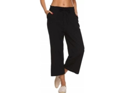 2026-pantalones De Lino Para Mujer De Cintura Alta, Pierna Ancha Con Cordón Y Bolsillos Casuales Sueltos Xxl Negro