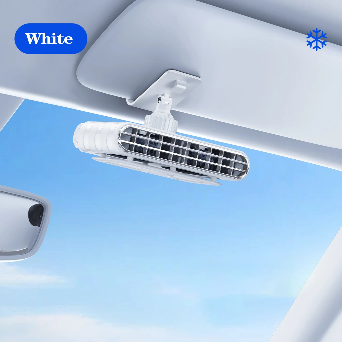 Ventilador De Clip Para Parasol De Coche (blanco), Doble Núcleo Turboalimentado, 5 Velocidades, Recargable Por Usb.