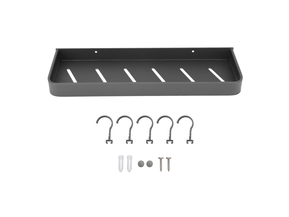 Estante de pared para baño, resistente, negro, sencillo, inoxidable, con 5 ganchos para cocina y lavadero, 15.7"