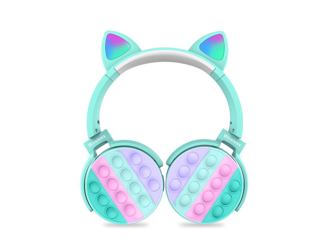 Auriculares Inalámbricos Bubble (verdes), Con Orejas De Gato, Estéreo Y Linterna.