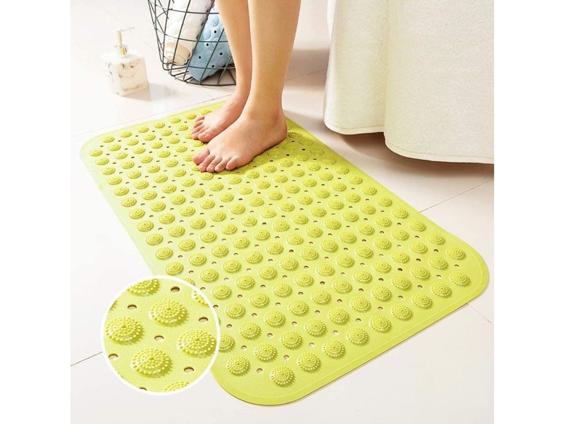 Alfombrilla De Baño Antideslizante De Goma Con Ventosas, Amarilla Y Verde, 46x78cm
