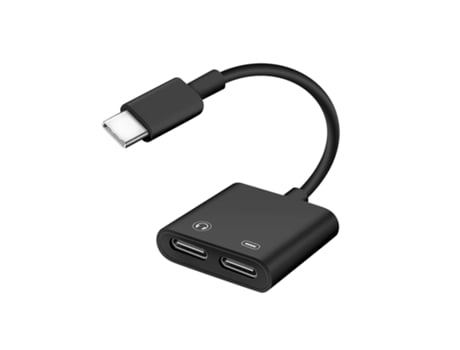 Adapatador AVIZAR Compacto de Audio Y Carga Usb-C Macho A Usb-C Hembra Doble (Negro)