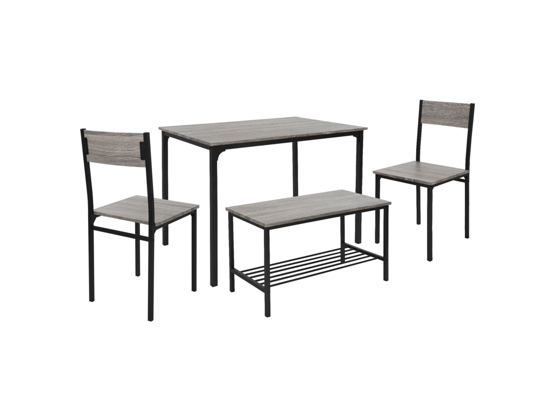 Conjunto de Comedor de 4 Piezas Muebles de Roble Gris 2 Sillas 1 Mesa 1 Banco ML-DESIGN