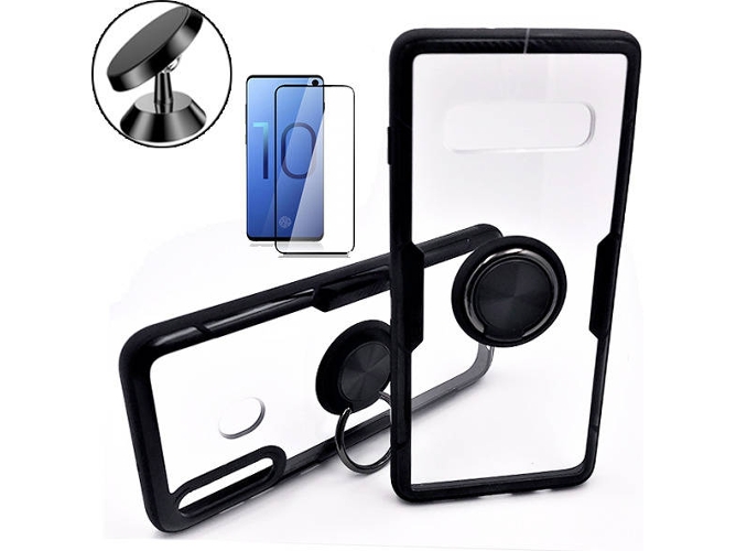 Kit Carcasa, Protector Cristal 5D y Soporte Magnetico Auto Samsung Galaxy S10e Clear Armor Transparente
