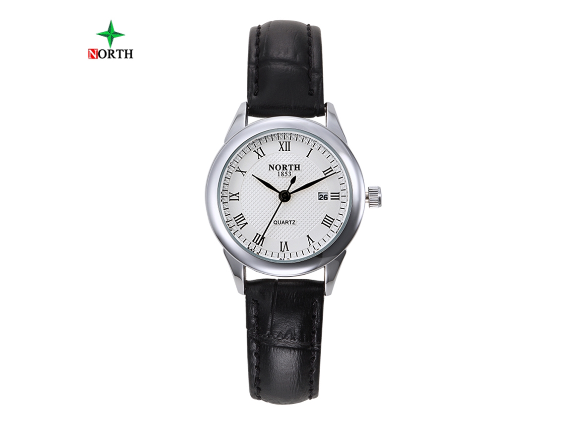 Reloj De Pulsera Analógico Redondo De Cuarzo Para Parejas Con Correa De Cuero Blanca Y Plateada.