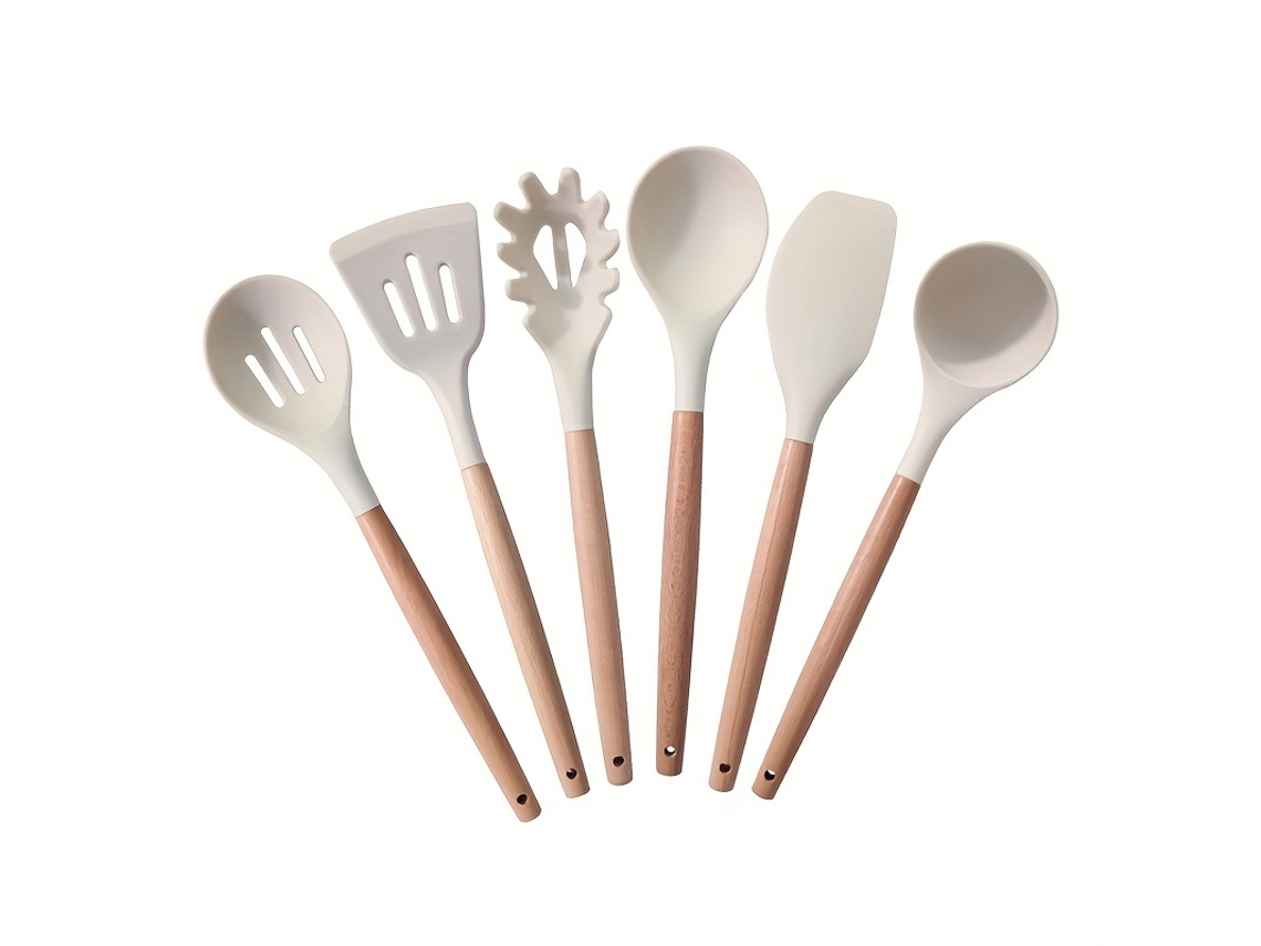 Juego de utensilios de cocina de silicona antiadherente, 6 piezas, que incluye espátula y pala.