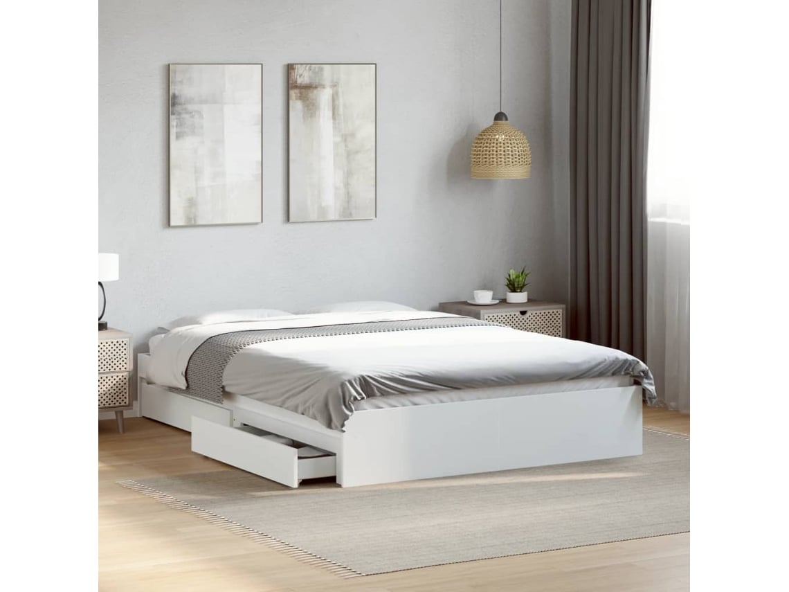 Cama Con Cajones Madera De Ingeniería Blanco 120x200 Cm