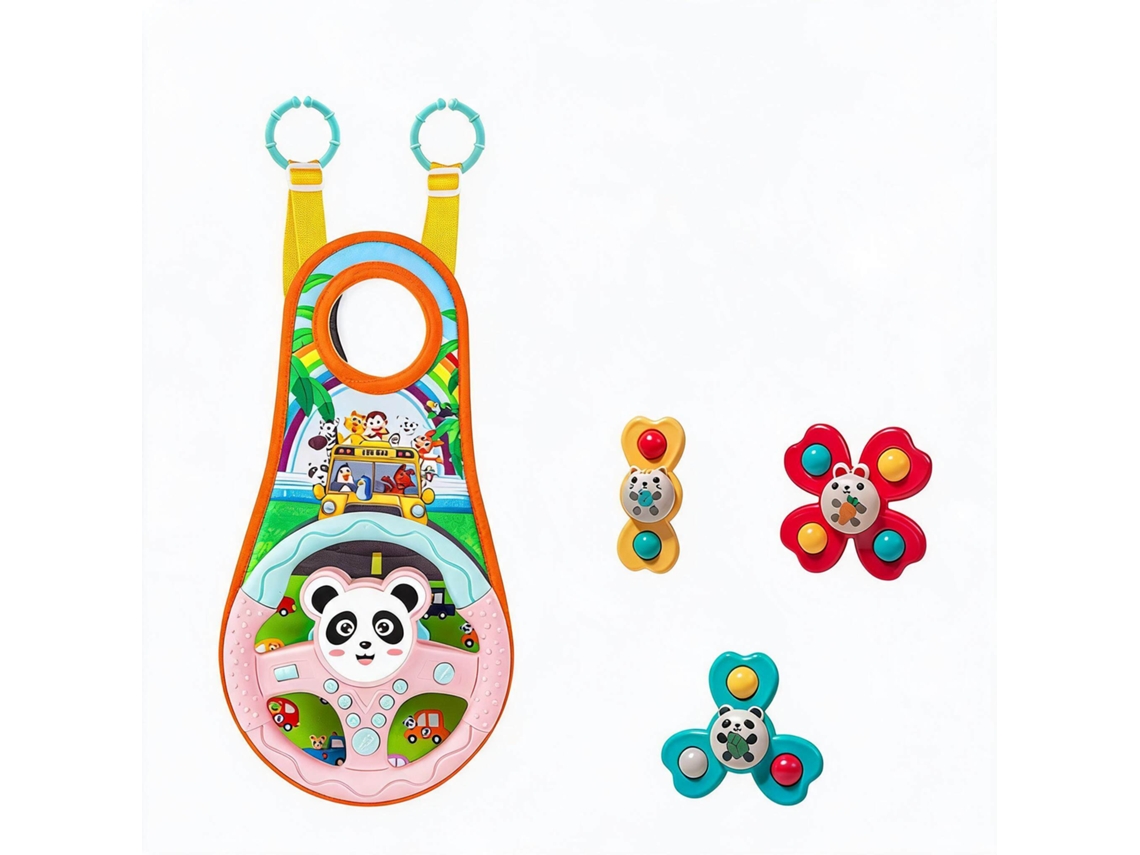 Volante Juguete Bebé Eifson Para Sillita Con Espejo Y 3 Juguetes Giratorios (panda)