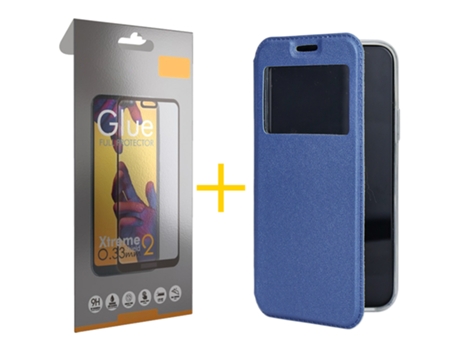 Pack 1 X Película de Vidrio Templado Full Funda GANDY por Samsung Galaxy A41 Flip Cover GANDY Azul GANDY