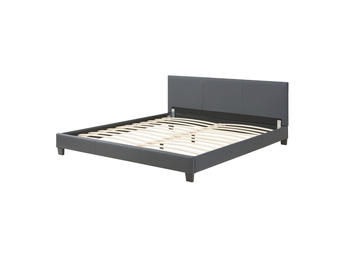 Cama de matrimonio CORIUM (210 x 189 x 78 cm - Piel sintética - Gris)
