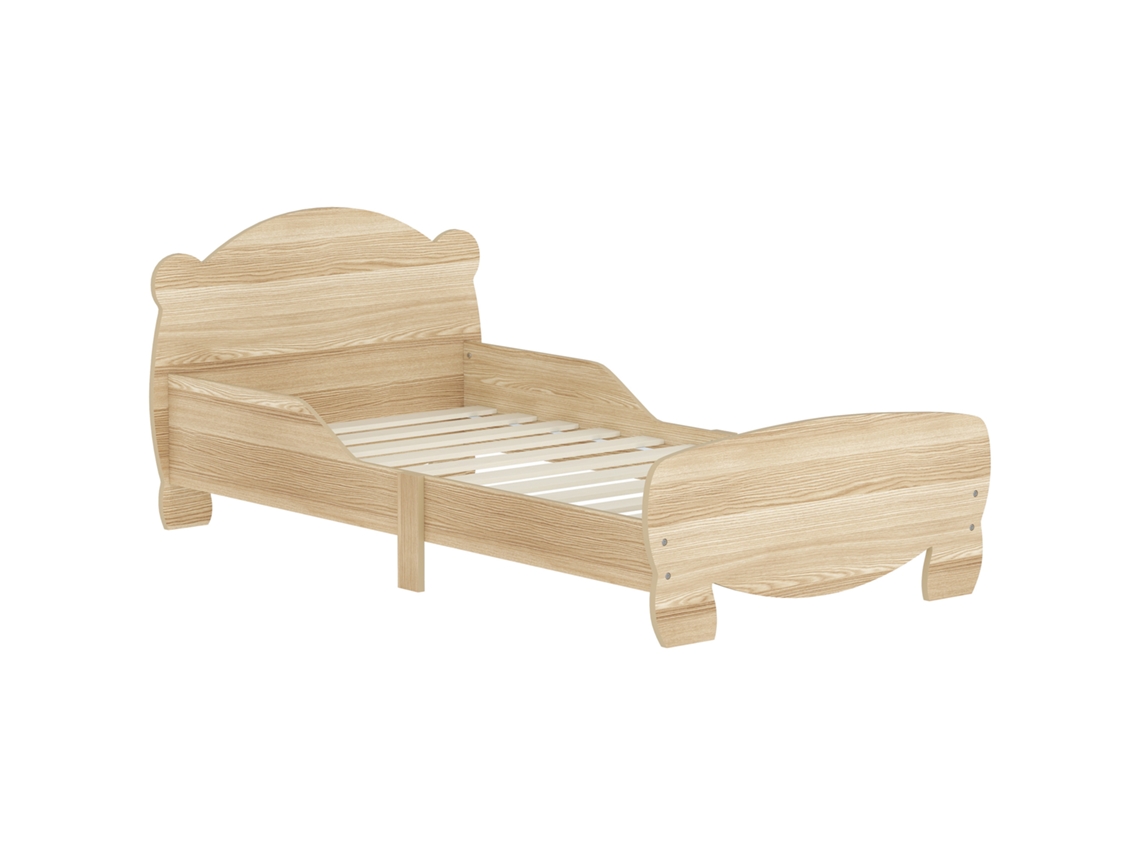 Cama Infantil De 70x140 Cm Con Barandilla De Seguridad, Diseño De Oso, Para Niños Y Niñas De 3 A 6 Años, Madera Natural.