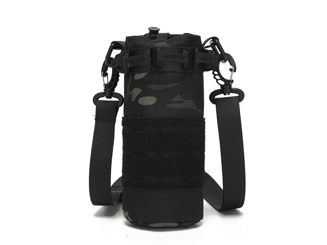 Portabotellas táctico de nailon, bolsa para botella de agua, portabebidas, bolsa de tela con cordón ajustable para uso en exteriores, camuflaje nocturno.