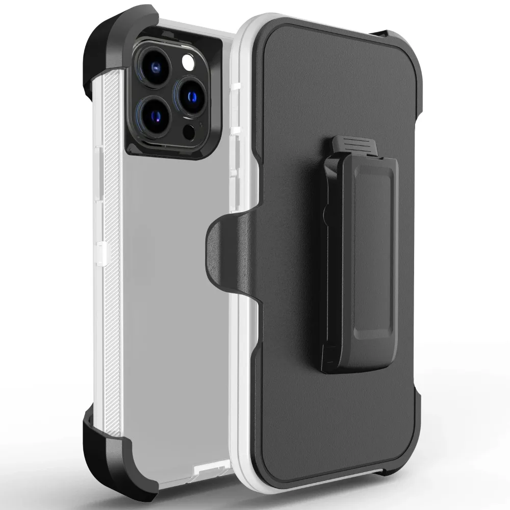 (blanco, Iphone 13 Pro) Funda Protectora Ott 3 En 1 Resistente, Blindada Y A Prueba De Golpes Con Clip Para Cinturón Para Iphone