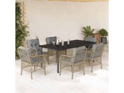 Juego de comedor de jardín de 7 piezas con cojines, mimbre beige mixto, DKD Home Decor