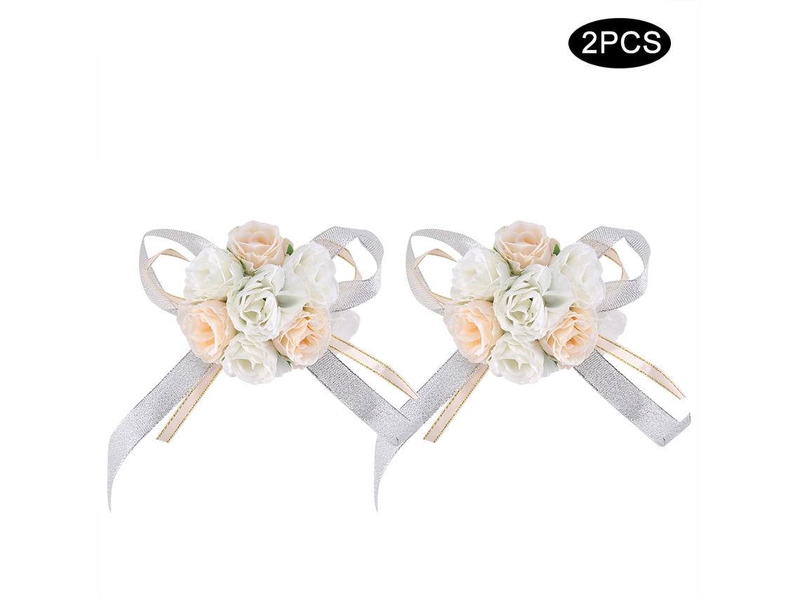 2 hermosas flores de satén rosa para mano, decoración de pulsera para dama de honor, color blanco y rosa.