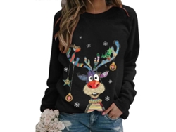 2026-jerseis Navideños Para Mujer Con Estampado De Navidad Manga Larga Cuello Redondo Talla Estándar Xl Negro
