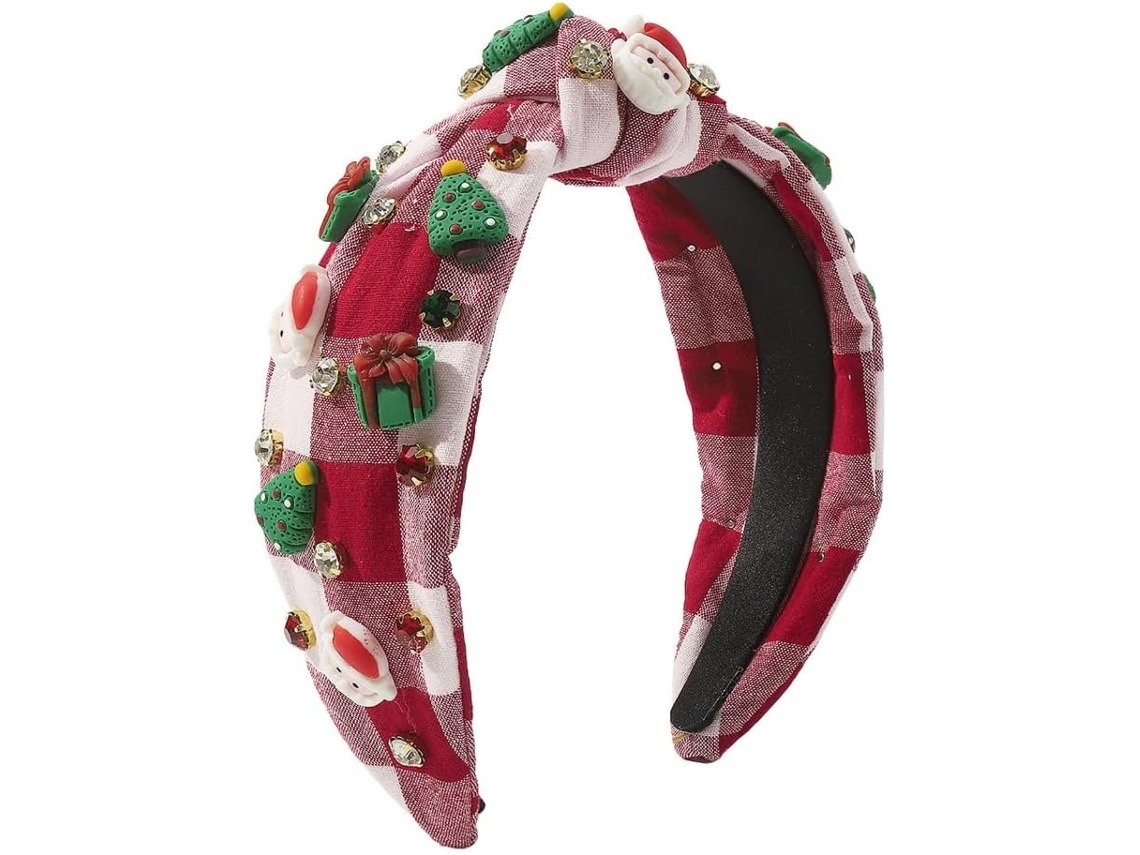 Diadema Navideña A Cuadros, Estéticamente Agradable Y Encantadora, Ideal Para Festivales, Tocado Atado, Estilo Francés.