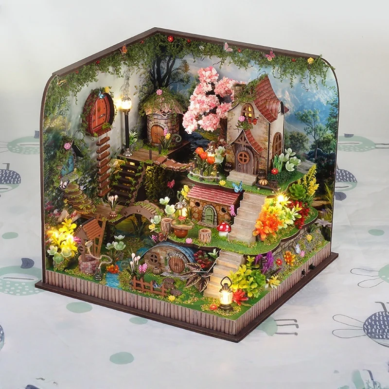 Un Modelo 3d De Un Misterioso Claro En El Bosque, Una Casita De Cuento De Hadas De Madera Hecha En 3d.