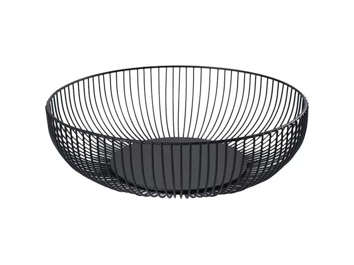 Cesta de frutas de hierro para mesa de cocina Decoración Moderna Redonda Negra 11 pulgadas