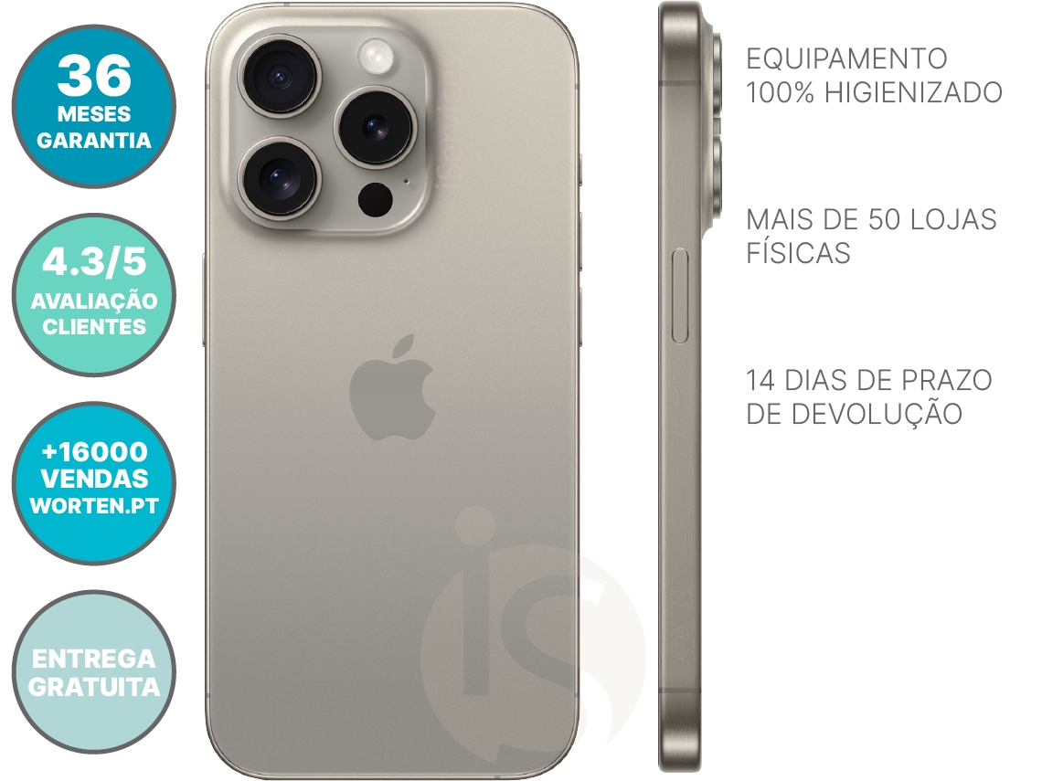 iPhone 15 Pro APPLE (Reacondicionado Señales de Uso - 128 GB - Titanio Natural)