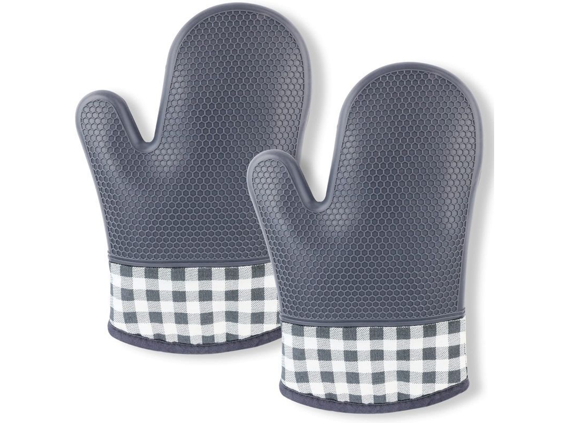 Guantes de cocina resistentes al calor hasta 300 °C, de silicona antideslizante, impermeables, 1 par, color gris.