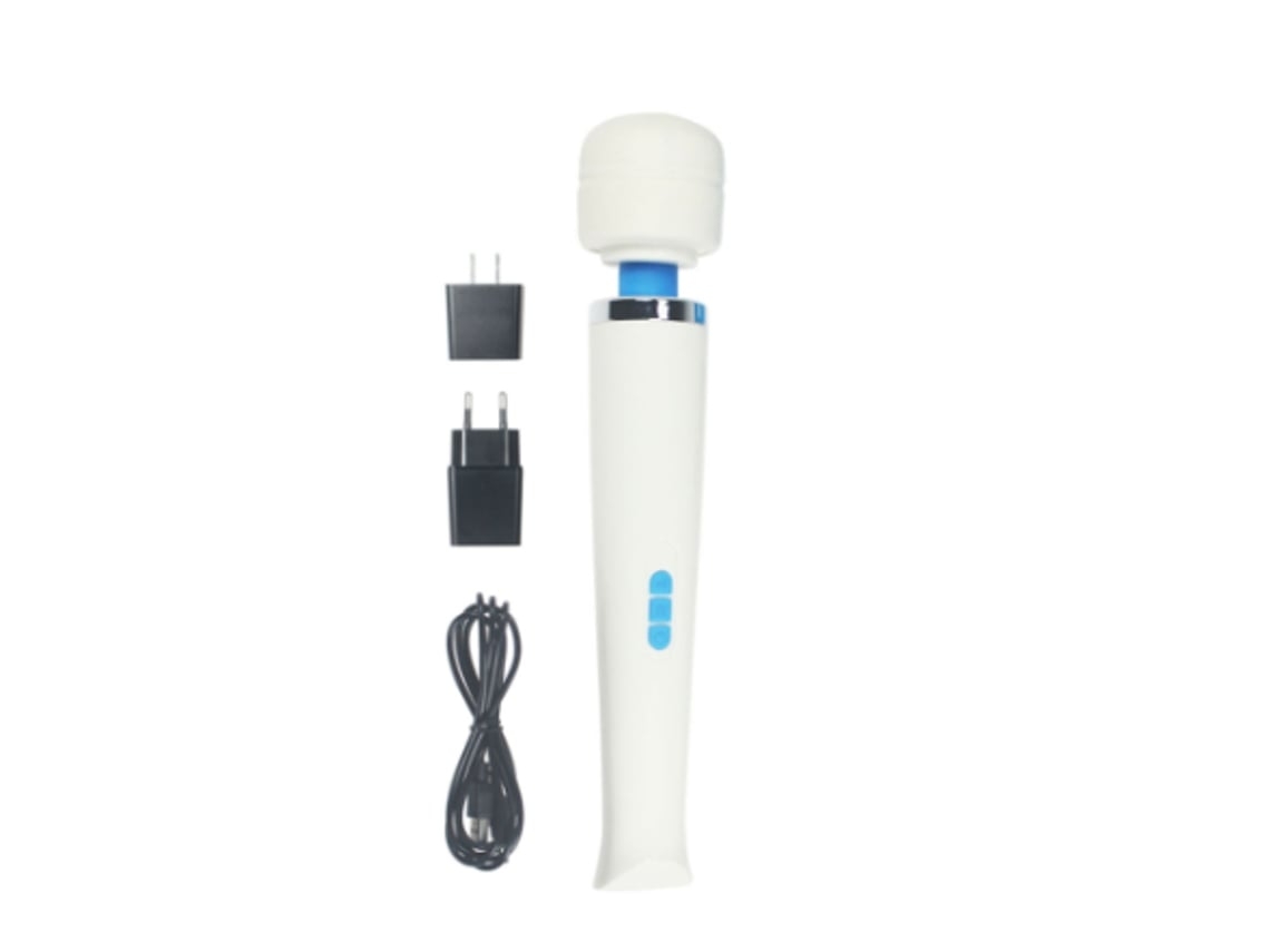 Masajeador de espalda inalámbrico de mano con varita, potente, 8 velocidades, 20 patrones de vibración, color blanco USHION