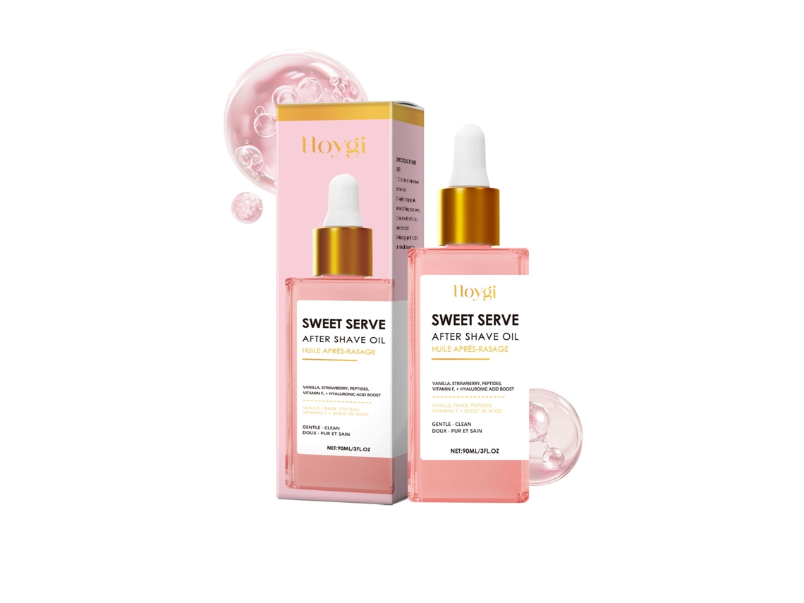 Aceite esencial reparador con sabor a fresa para después de la depilación y el afeitado.